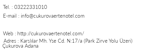 ukurova Erten Hotel telefon numaralar, faks, e-mail, posta adresi ve iletiim bilgileri